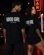 GOOD GIRL – weißes Unisex Oversize Shirt mit rotem Backprint, freches Statement T-Shirt, Adult Humor, Dating Shirt, Streetwear Geschenk