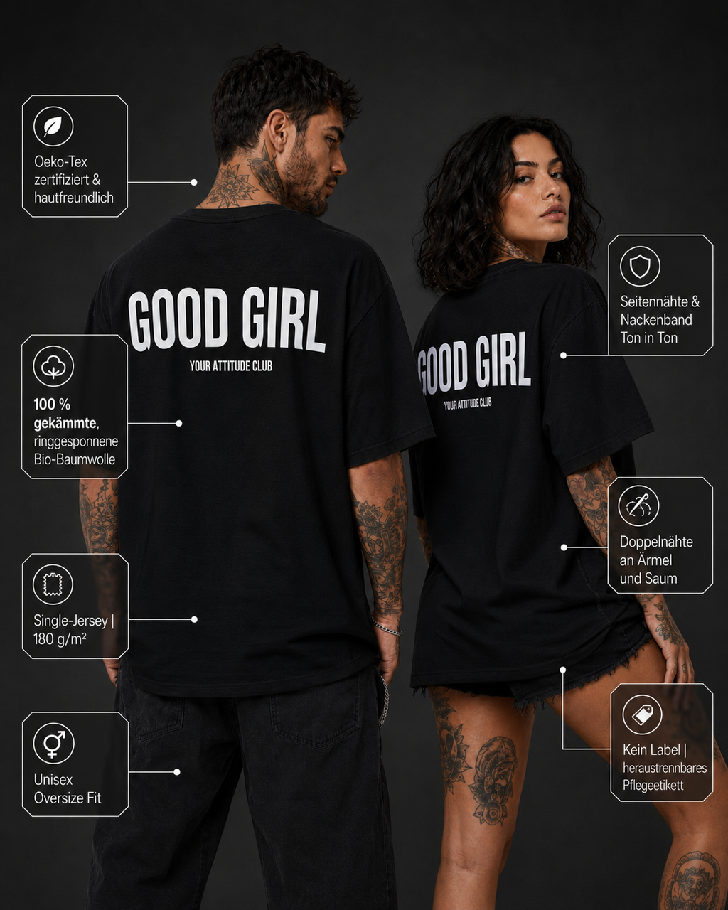 GOOD GIRL – weißes Unisex Oversize Shirt mit rotem Backprint, freches Statement T-Shirt, Adult Humor, Dating Shirt, Streetwear Geschenk