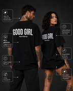 GOOD GIRL – weißes Unisex Oversize Shirt mit rotem Backprint, freches Statement T-Shirt, Adult Humor, Dating Shirt, Streetwear Geschenk