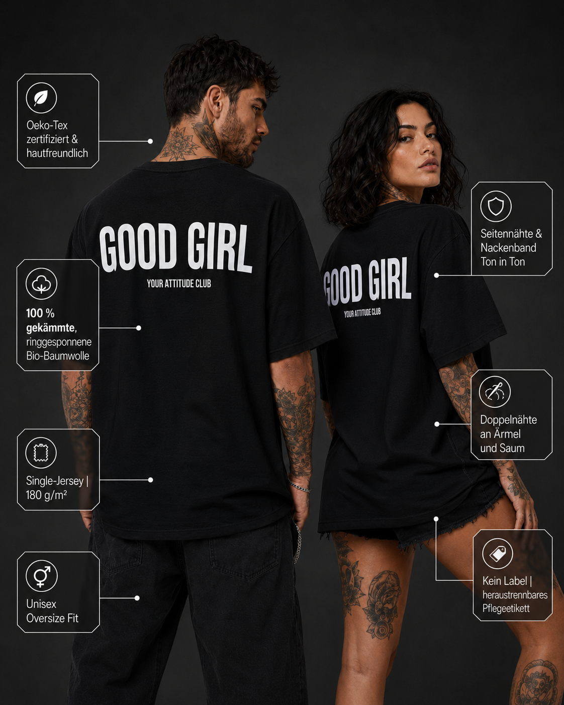 GOOD GIRL – weißes Unisex Oversize Shirt mit rotem Backprint, freches Statement T-Shirt, Adult Humor, Dating Shirt, Streetwear Geschenk