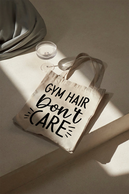 Gym hair don’t care Baumwolltasche Stoffbeutel Fitness Gym Bag Training Tasche Sporttasche nachhaltig Jutebeutel Schultertasche Einkaufstasche bedruckt