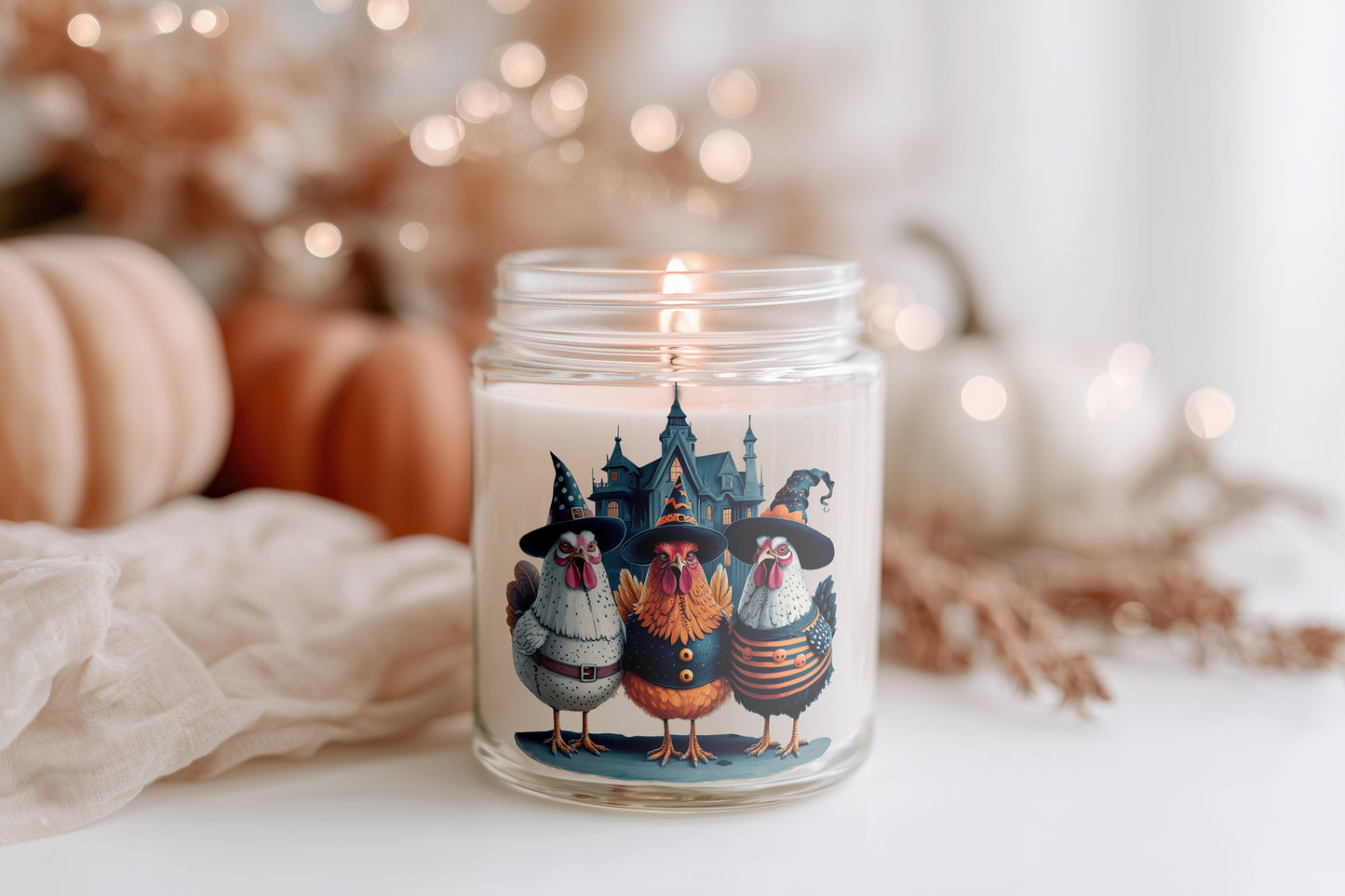 Halloween Chick Candle Hexen Hühner Kerze Glas | vegane Sojawachs Duftkerze | Herbstdeko Geschenkidee Frauen