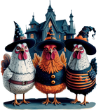 Baumwolltasche mit Halloween Hühnern – Hexenhuhn Trio – Lustige Einkaufstasche – DTG Druck – Rosa, Beige, Schwarz – Auch als Bügelbild erhältlich