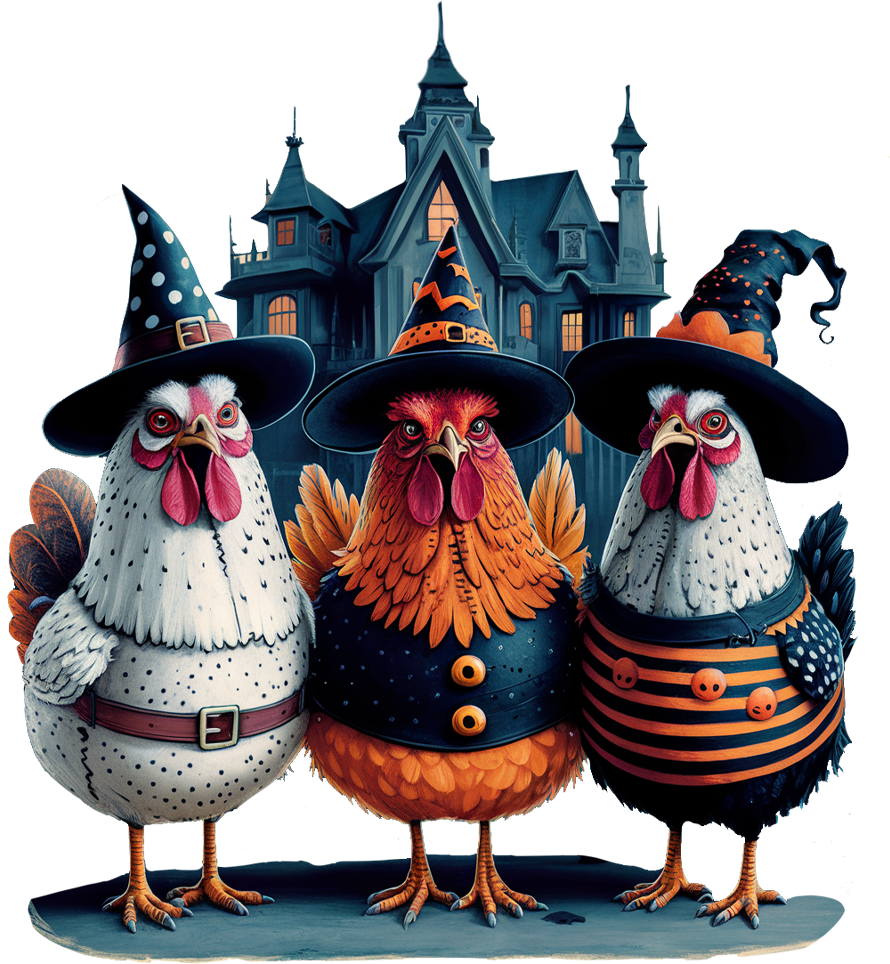 Baumwolltasche mit Halloween Hühnern – Hexenhuhn Trio – Lustige Einkaufstasche – DTG Druck – Rosa, Beige, Schwarz – Auch als Bügelbild erhältlich