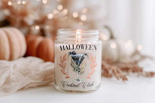 Halloween Cocktail Club Candle Duftkerze Glas | vegane Sojawachs Kerze | Herbstdeko Halloween Geschenkidee Frauen