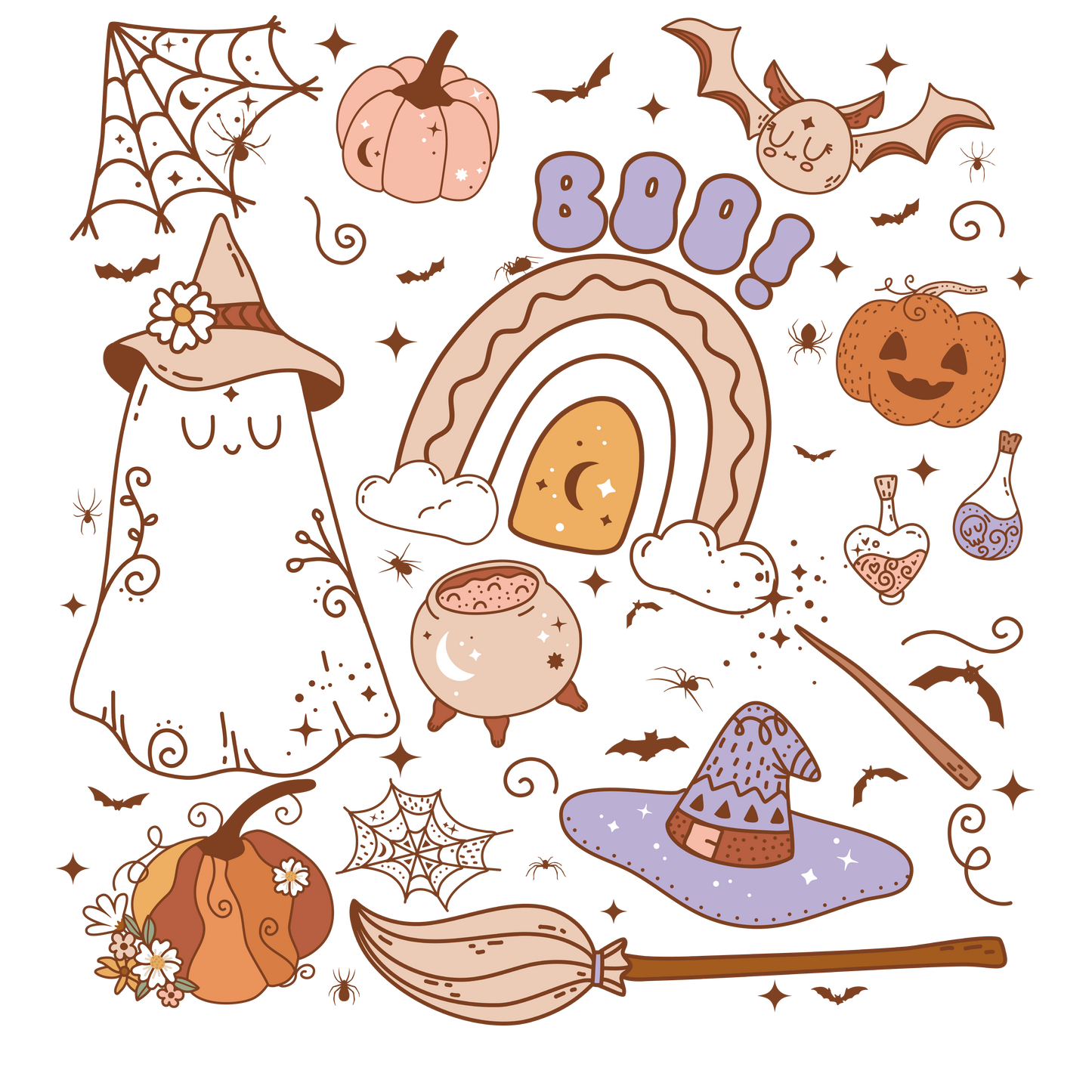 Halloween Stoffbeutel mit Geist Hexe Design – Baumwolltasche 38x42cm – Rosa, Beige, Schwarz – Halloween Tasche – Motiv auch als Bügelbild für T-Shirt, Kissen, Jacke erhältlich