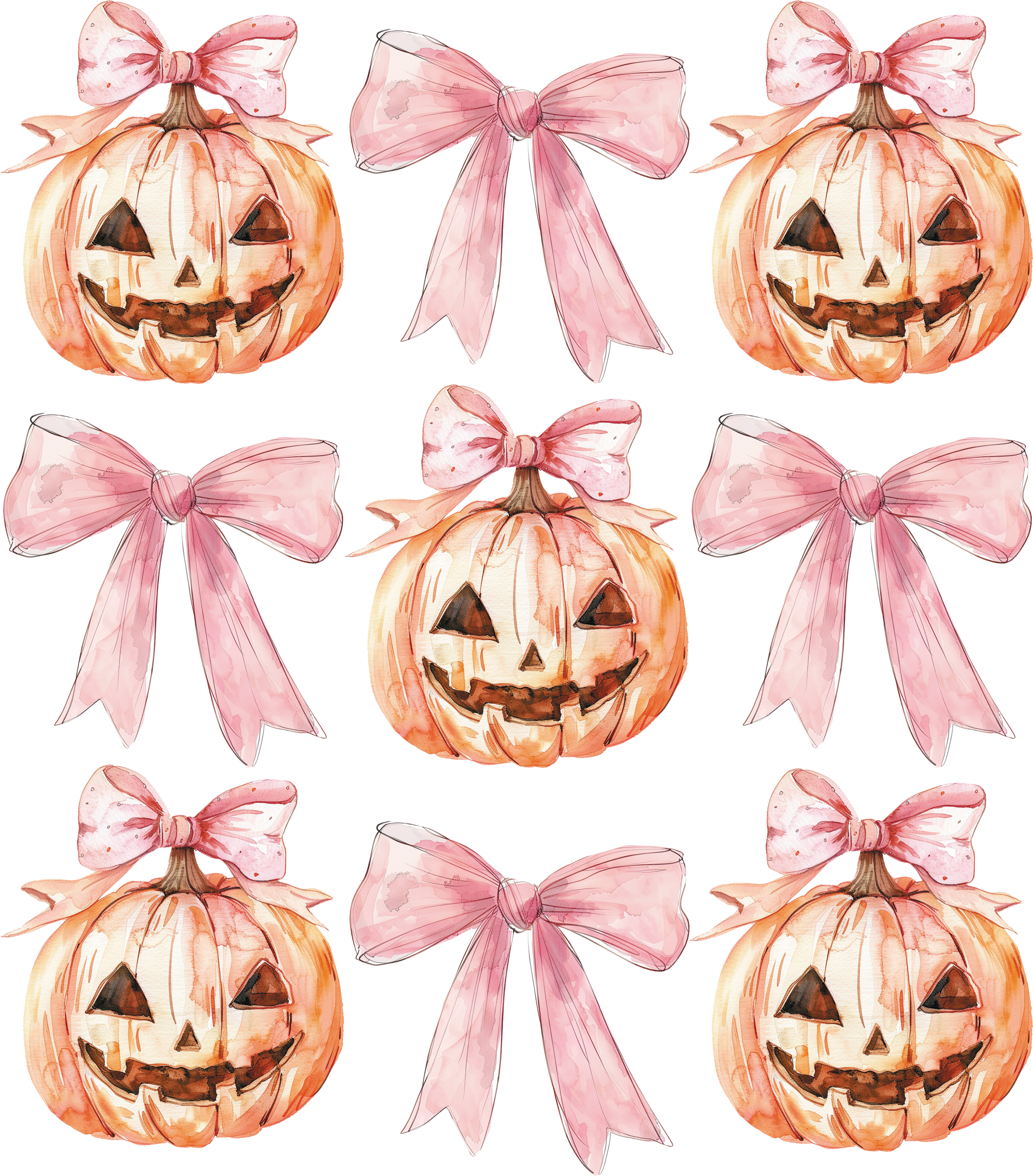 Halloween Tragetasche mit süßem Kürbis & rosa Schleifen – Baumwollbeutel 38x42cm – Rosa, Beige & Schwarz – auch als Bügelbild erhältlich