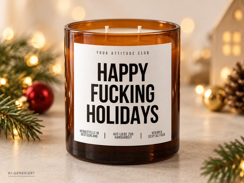 HAPPY FUCKING HOLIDAYS – Weihnachtskerze | lustiges Weihnachtsgeschenk | Geschenk für Freunde, Kolleg:innen & Familie | Geschenkidee Weihnachten
