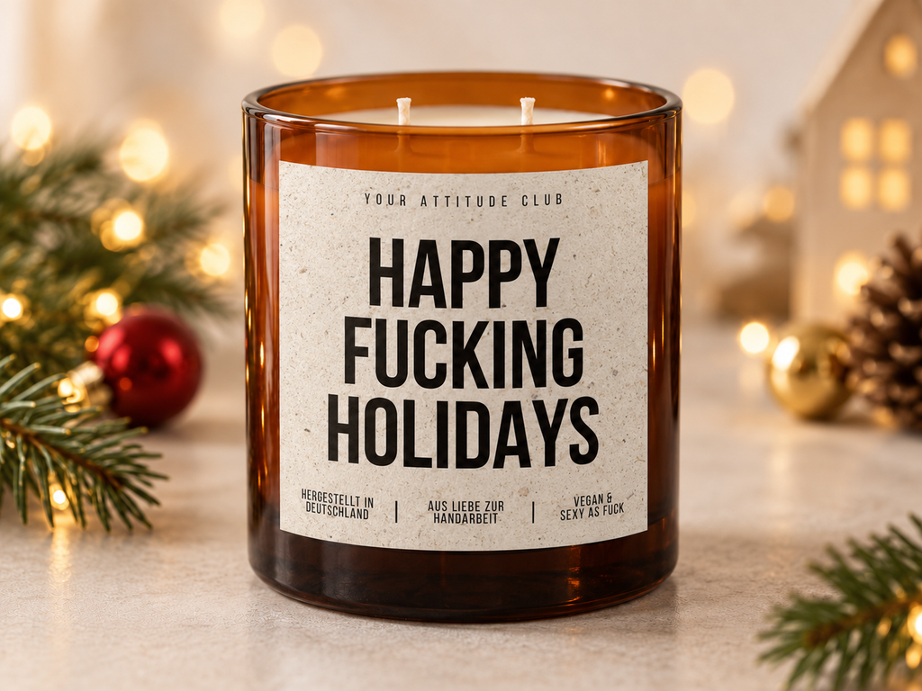 HAPPY FUCKING HOLIDAYS – Weihnachtskerze | lustiges Weihnachtsgeschenk | Geschenk für Freunde, Kolleg:innen & Familie | Geschenkidee Weihnachten