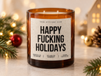 HAPPY FUCKING HOLIDAYS – Weihnachtskerze Naturgras Etikett | Lustiges Weihnachtsgeschenk | Geschenk für Freunde, Kolleg:innen & Wichteln