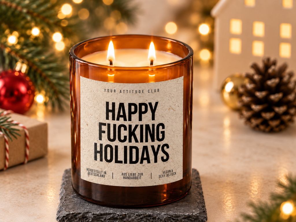 HAPPY FUCKING HOLIDAYS – Weihnachtskerze | lustiges Weihnachtsgeschenk | Geschenk für Freunde, Kolleg:innen & Familie | Geschenkidee Weihnachten