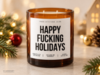 HAPPY FUCKING HOLIDAYS – Weihnachtskerze Naturgras Etikett | Lustiges Weihnachtsgeschenk | Geschenk für Freunde, Kolleg:innen & Wichteln