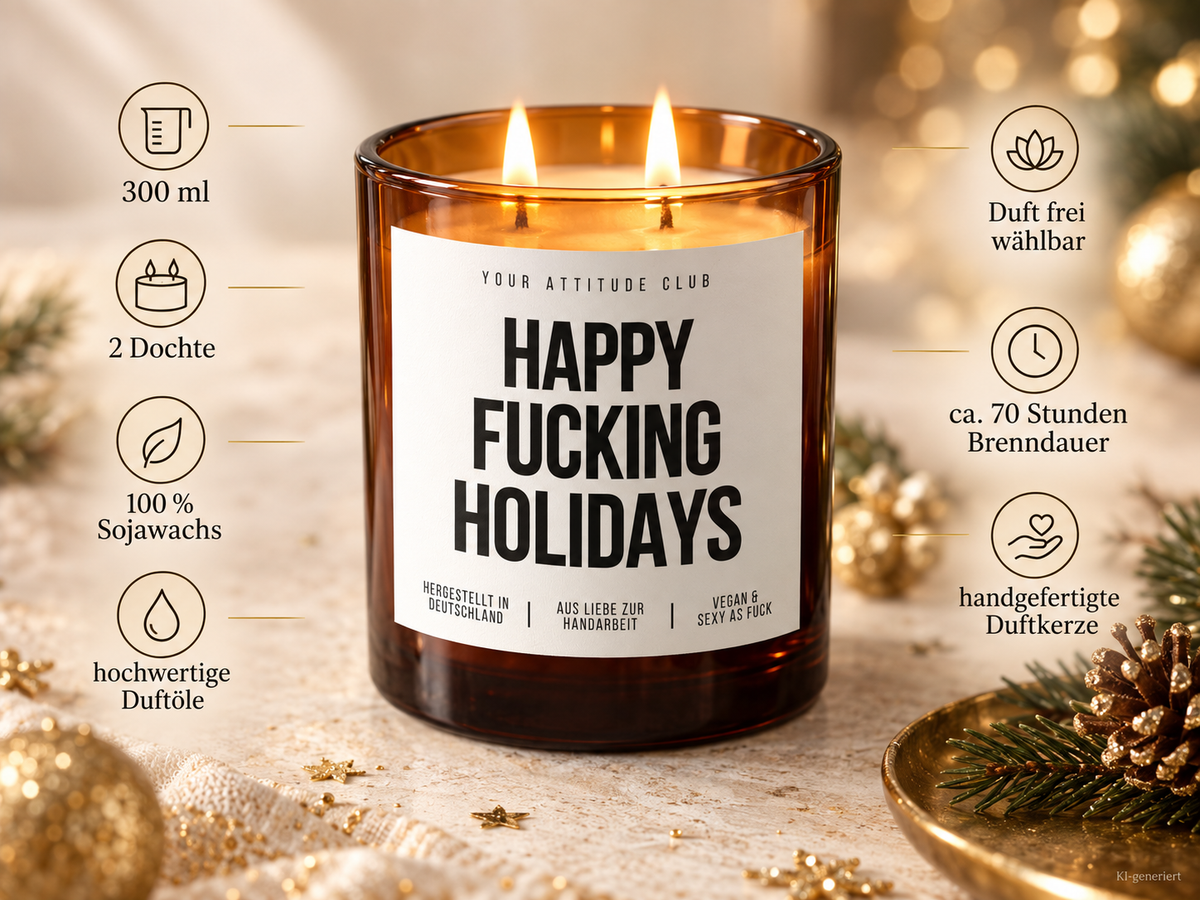 HAPPY FUCKING HOLIDAYS – Weihnachtskerze | lustiges Weihnachtsgeschenk | Geschenk für Freunde, Kolleg:innen & Familie | Geschenkidee Weihnachten