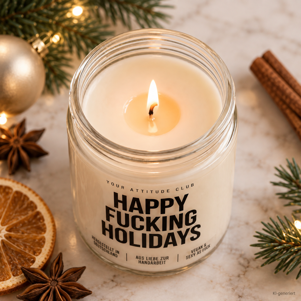 HAPPY FUCKING HOLIDAYS | Weihnachtskerze Duftkerze Weihnachten Weihnachtsgeschenk Geschenkidee Wichtelgeschenk für Freundin Partner Kollegin