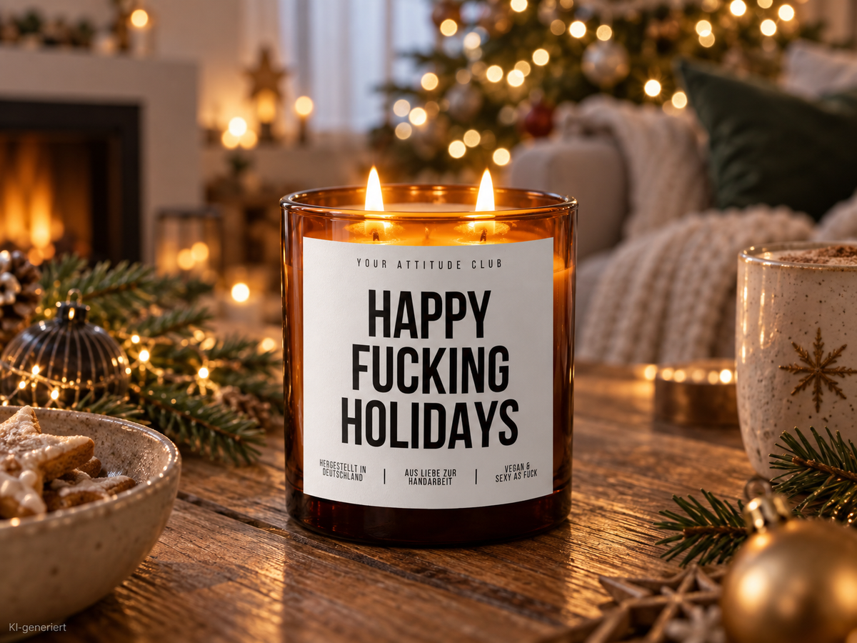 HAPPY FUCKING HOLIDAYS – Weihnachtskerze | lustiges Weihnachtsgeschenk | Geschenk für Freunde, Kolleg:innen & Familie | Geschenkidee Weihnachten