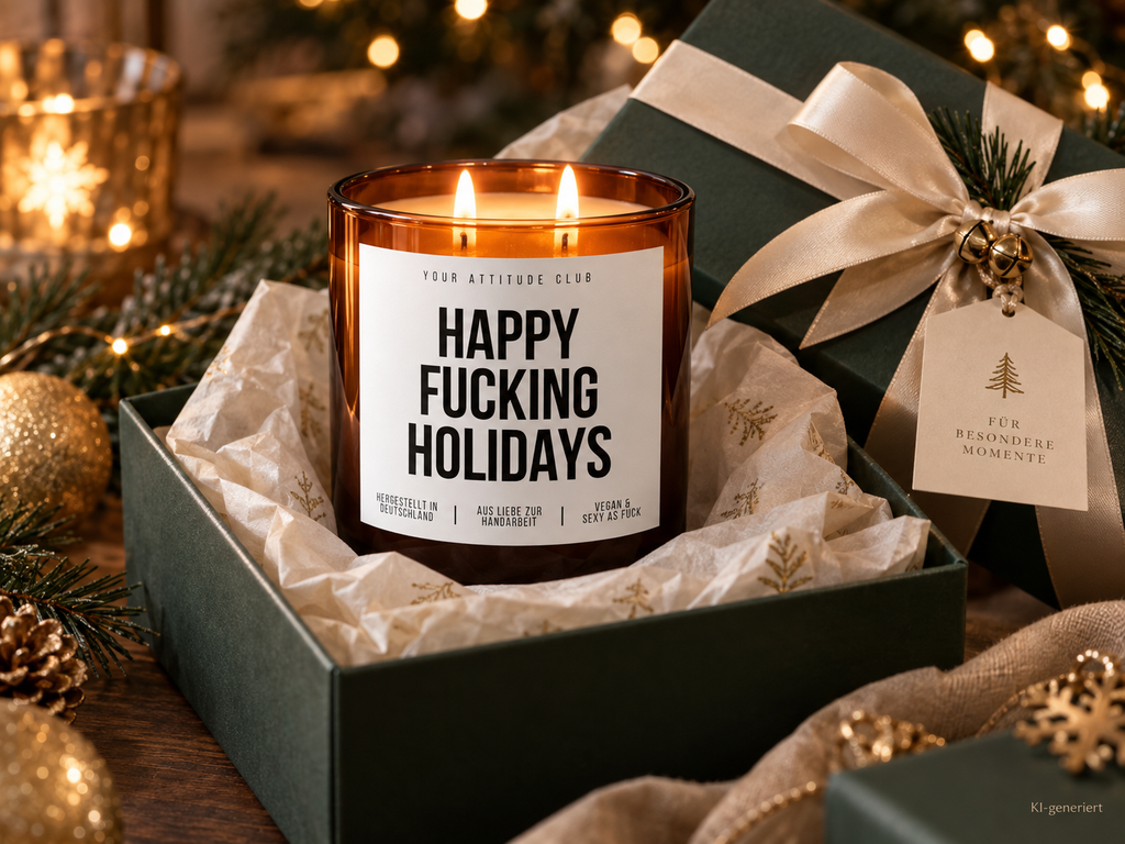 HAPPY FUCKING HOLIDAYS – Weihnachtskerze | lustiges Weihnachtsgeschenk | Geschenk für Freunde, Kolleg:innen & Familie | Geschenkidee Weihnachten