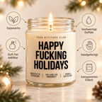 HAPPY FUCKING HOLIDAYS | Weihnachtskerze Duftkerze Weihnachten Weihnachtsgeschenk Geschenkidee Wichtelgeschenk für Freundin Partner Kollegin