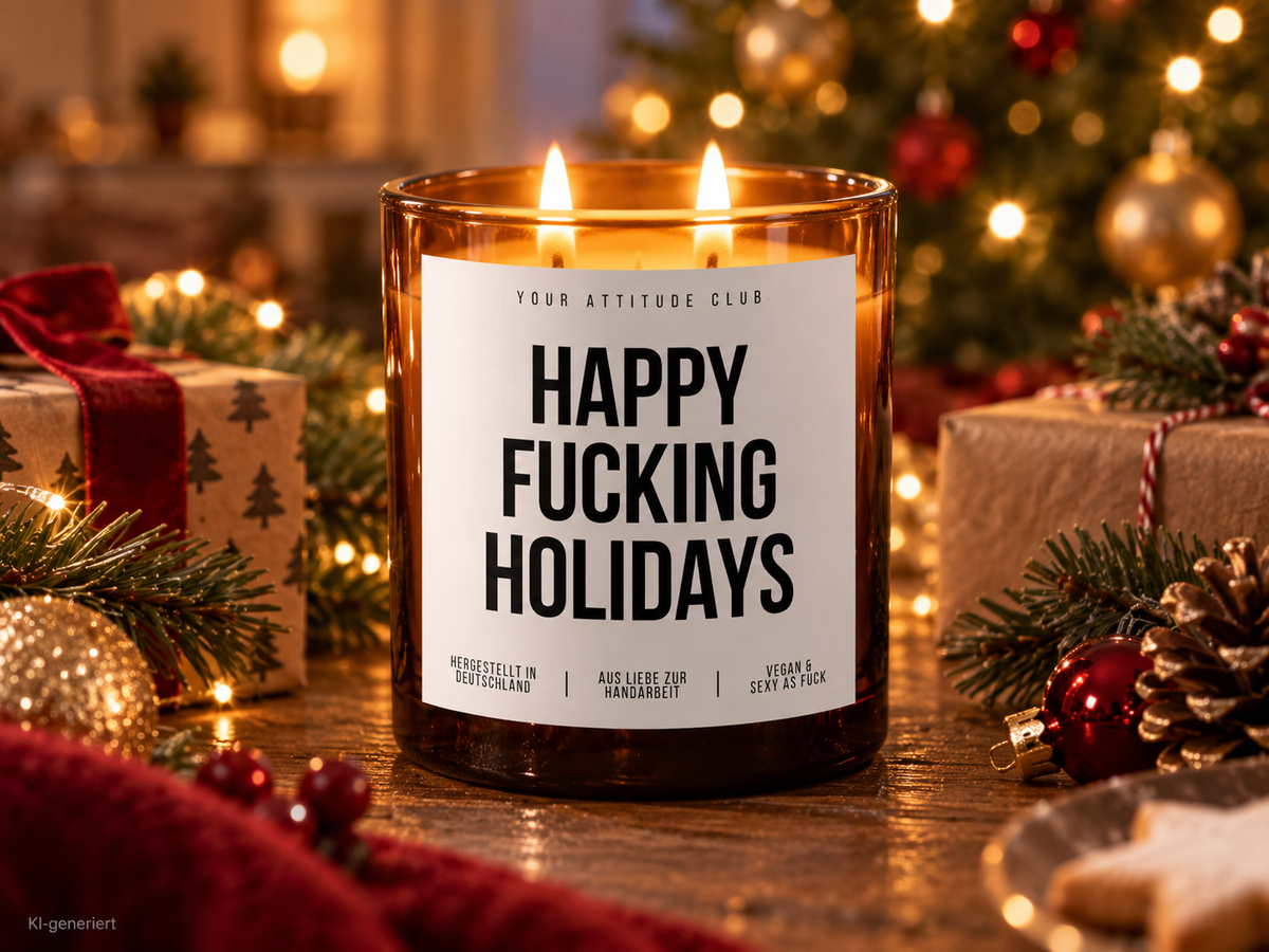 HAPPY FUCKING HOLIDAYS – Weihnachtskerze | lustiges Weihnachtsgeschenk | Geschenk für Freunde, Kolleg:innen & Familie | Geschenkidee Weihnachten