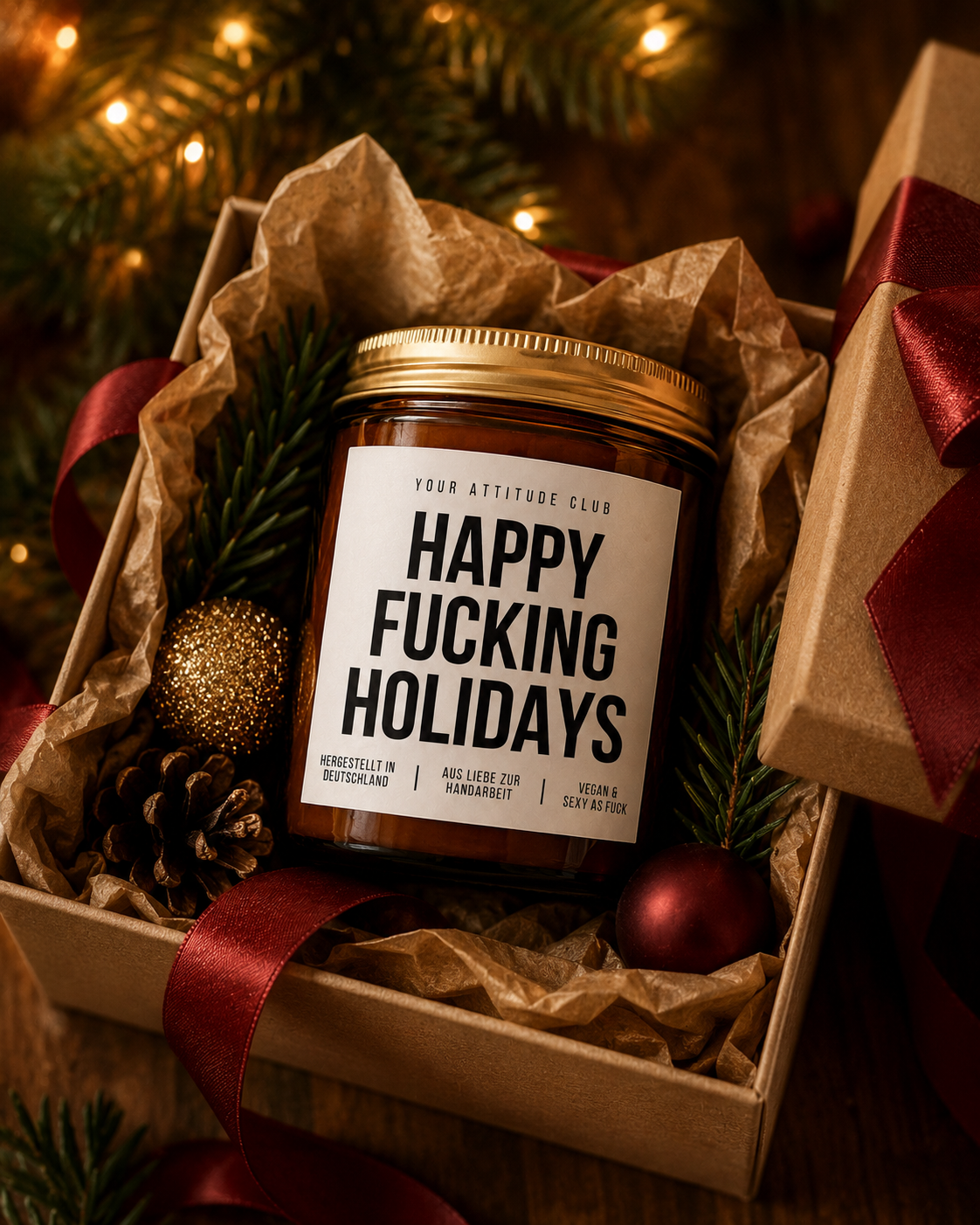 HAPPY FUCKING HOLIDAYS Weihnachtskerze mit Spruch | freche Duftkerze | lustiges Weihnachtsgeschenk | Wichtelgeschenk Erwachsene | Sojawachs Kerze handgemacht
