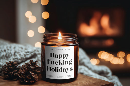 Happy fucking Holidays – Lustige Weihnachtskerze im Amberglas, Handmade Sojawachs, Geschenkidee Weihnachten für Freunde, Familie, Kollegen & Partner