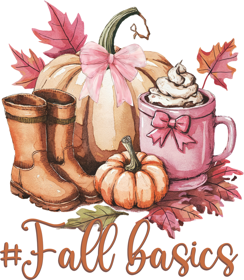 Herbst Baumwolltasche #FallBasics – Kürbis, Boots & Mug Print | Autumn Shopper schwarz/rosa/beige | auch als Bügelbild für Shirts & Kissen