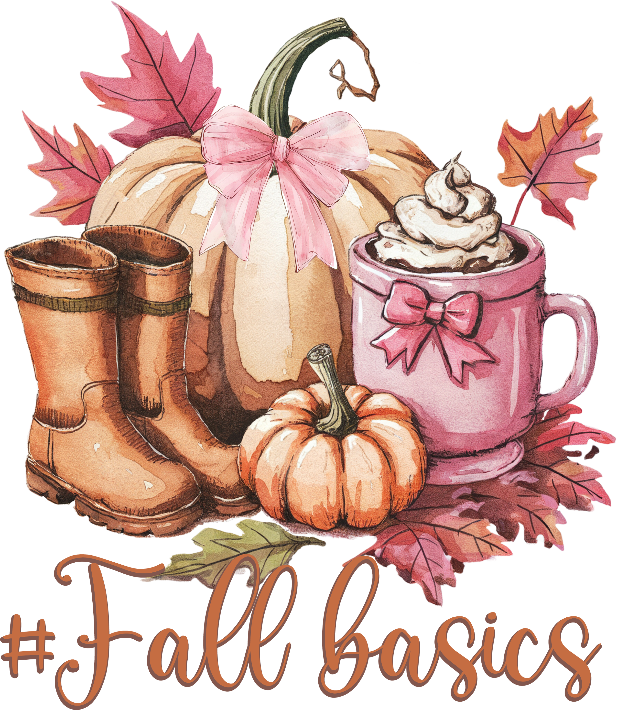 Herbst Baumwolltasche #FallBasics – Kürbis, Boots & Mug Print | Autumn Shopper schwarz/rosa/beige | auch als Bügelbild für Shirts & Kissen