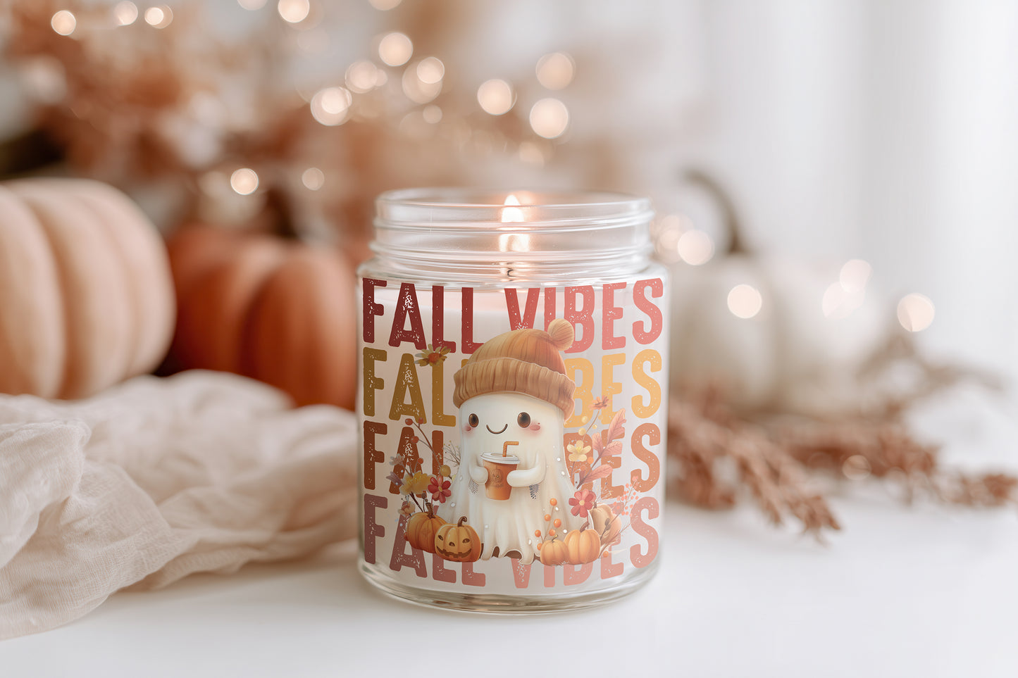 Herbst Kerze Fall Vibes Ghost | Duftkerze im Glas, vegane Sojawachs Kerze, Herbstdeko, Geschenkidee Frauen, cosy Autumn & Halloween Candle