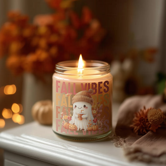 Herbst Kerze Fall Vibes Ghost | Duftkerze im Glas, vegane Sojawachs Kerze, Herbstdeko, Geschenkidee Frauen, cosy Autumn & Halloween Candle