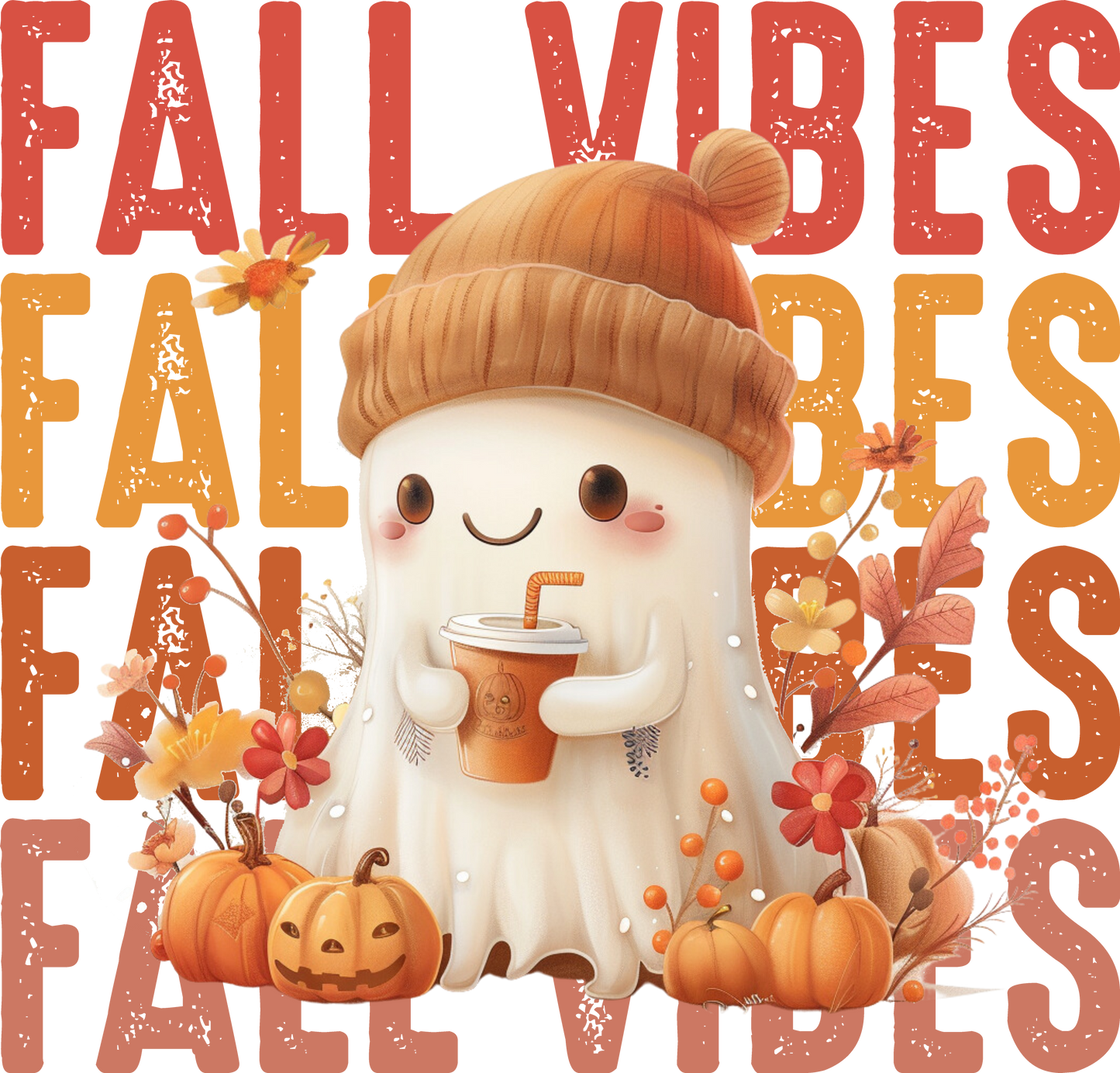 Fall Vibes Tragetasche mit süßem Geist | Herbst Baumwollbeutel Halloween Motiv | Stoffbeutel Beige Rosa Schwarz | Optional als Bügelbild