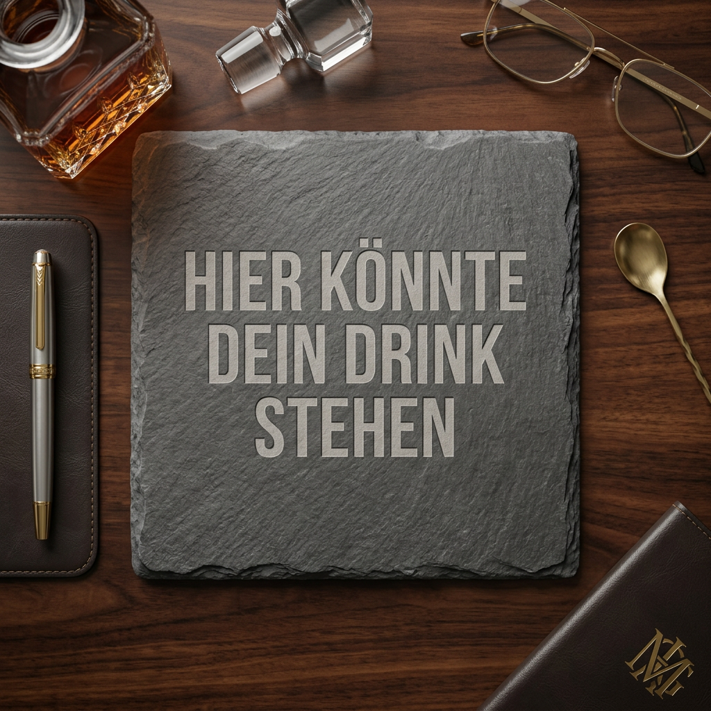 Hier könnte dein Drink stehen – Schiefer Untersetzer 10x10 cm, lustiges Geschenk für Arbeitskollegen, Büro Geschenk, handgravierter Naturstein
