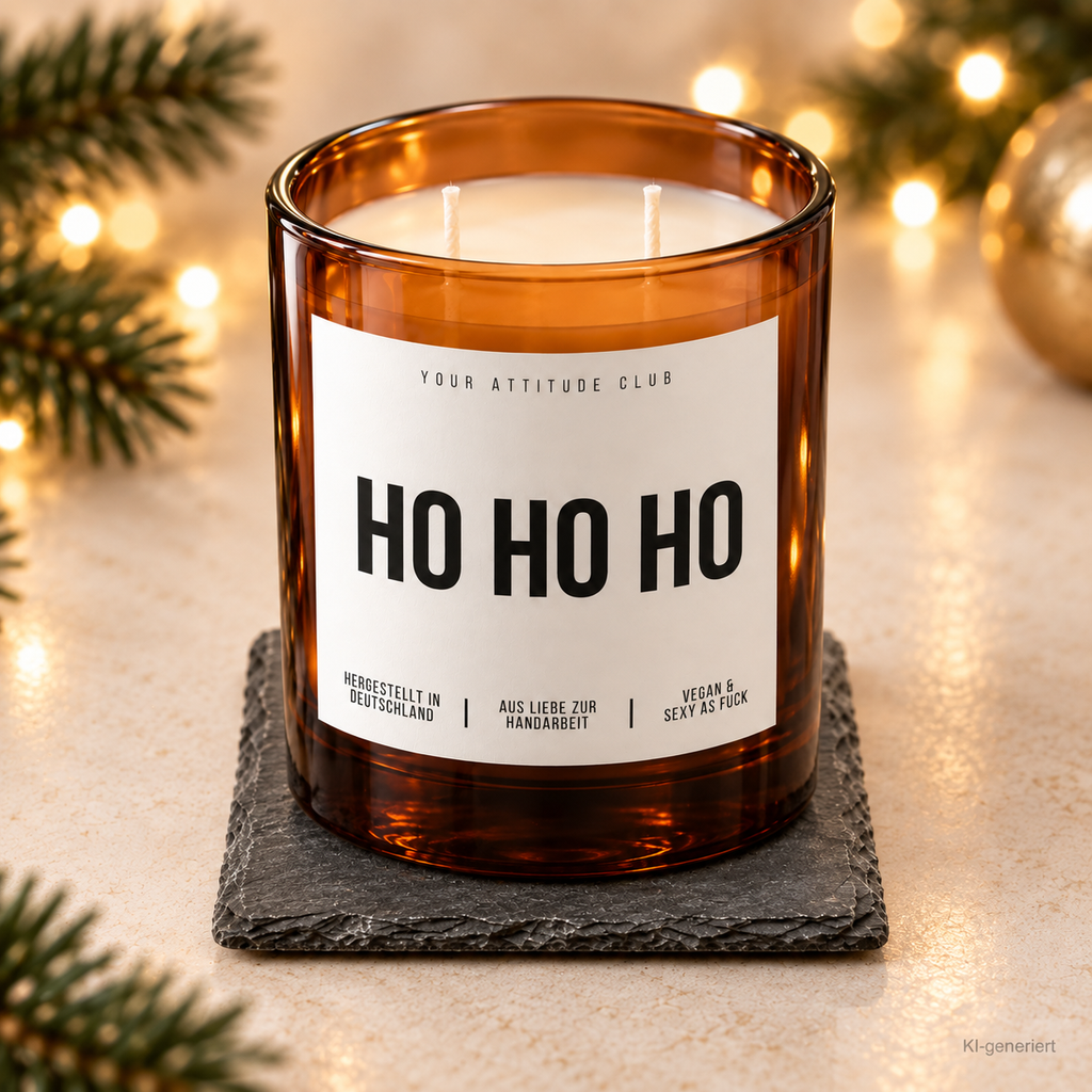HO HO HO – Weihnachtskerze Naturgras Etikett | Weihnachtsgeschenk | Geschenk für Familie, Freunde & Kolleg:innen | Geschenkidee Weihnachten