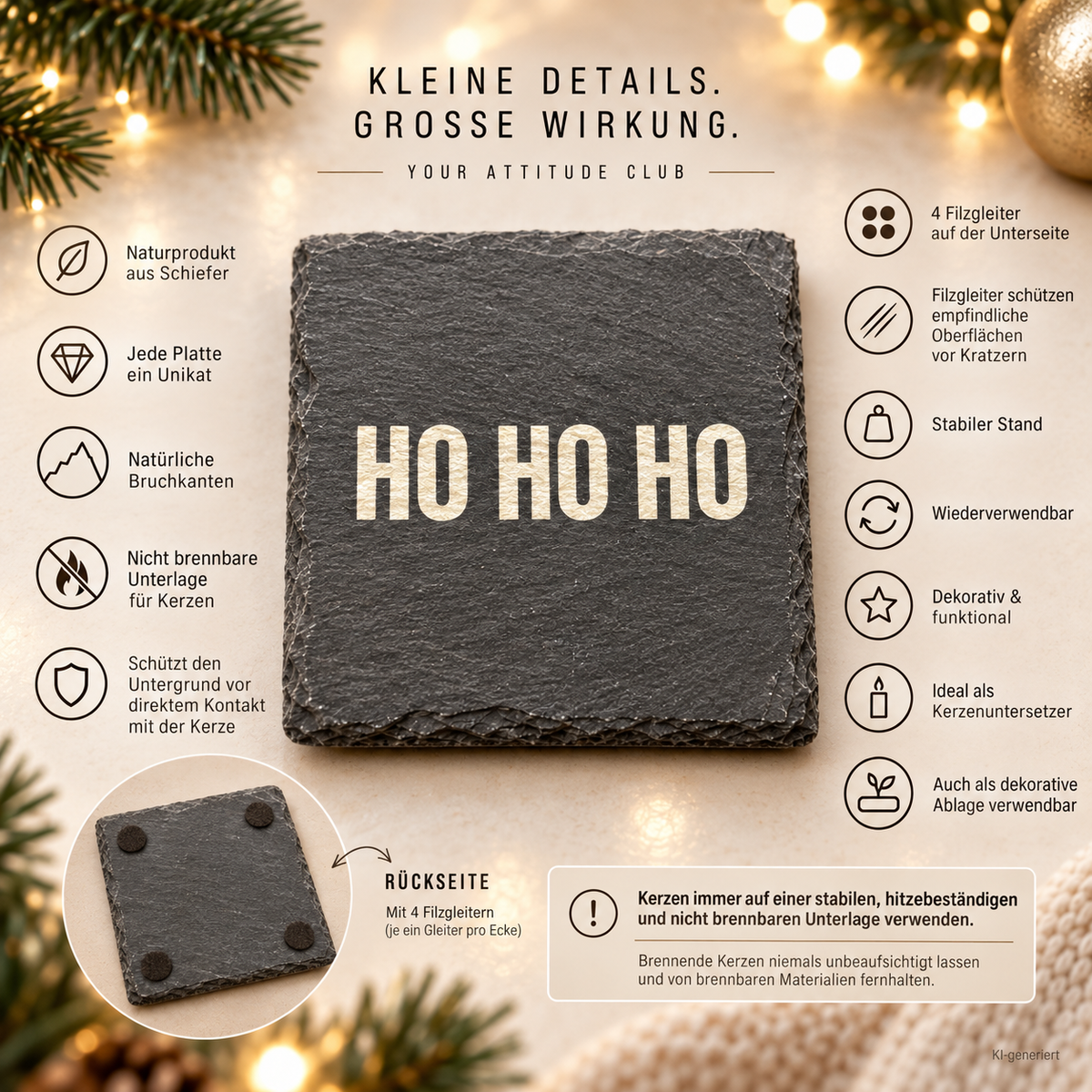 HO HO HO – Weihnachtskerze | Weihnachtsgeschenk | Geschenk für Familie, Freunde & Kolleg:innen | Wichtelgeschenk | Geschenkidee Weihnachten