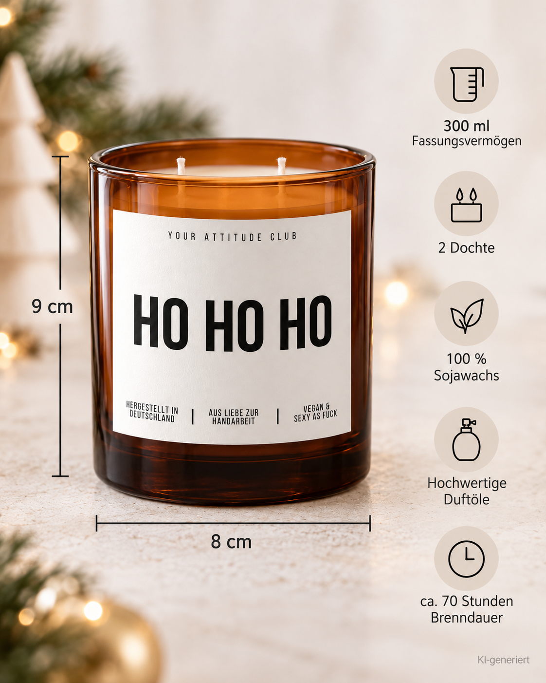 HO HO HO – Weihnachtskerze | Weihnachtsgeschenk | Geschenk für Familie, Freunde & Kolleg:innen | Wichtelgeschenk | Geschenkidee Weihnachten