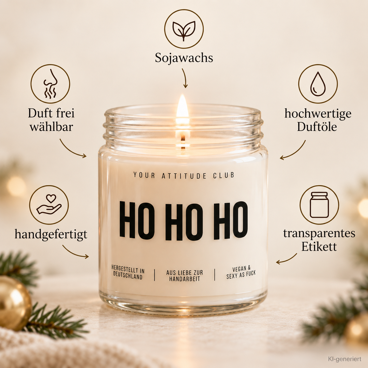 HO HO HO | Weihnachtskerze Duftkerze Weihnachten Weihnachtsgeschenk Geschenkidee Wichtelgeschenk für Mama Papa Freundin Kollegin Familie