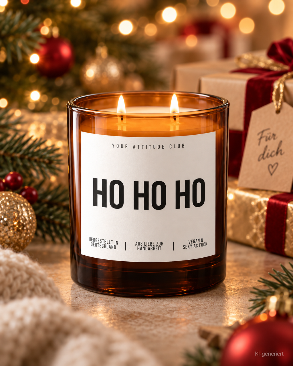 HO HO HO – Weihnachtskerze | Weihnachtsgeschenk | Geschenk für Familie, Freunde & Kolleg:innen | Wichtelgeschenk | Geschenkidee Weihnachten