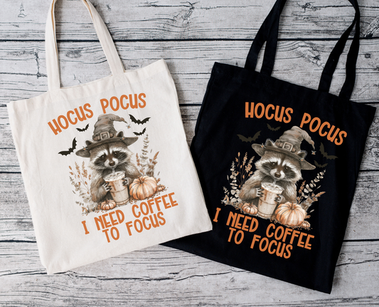 Hocus Pocus I Need Coffee To Focus | Tragetasche mit Spruch – Baumwollbeutel mit Attitude