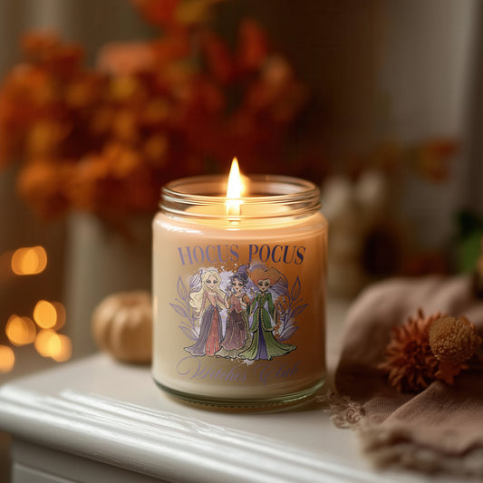 Hocus Pocus Witches Club Kerze Halloween Duftkerze Herbstdeko, vegane Sojawachs Kerze im Glas, Geschenkidee Frauen, Cozy Candle Home Decor