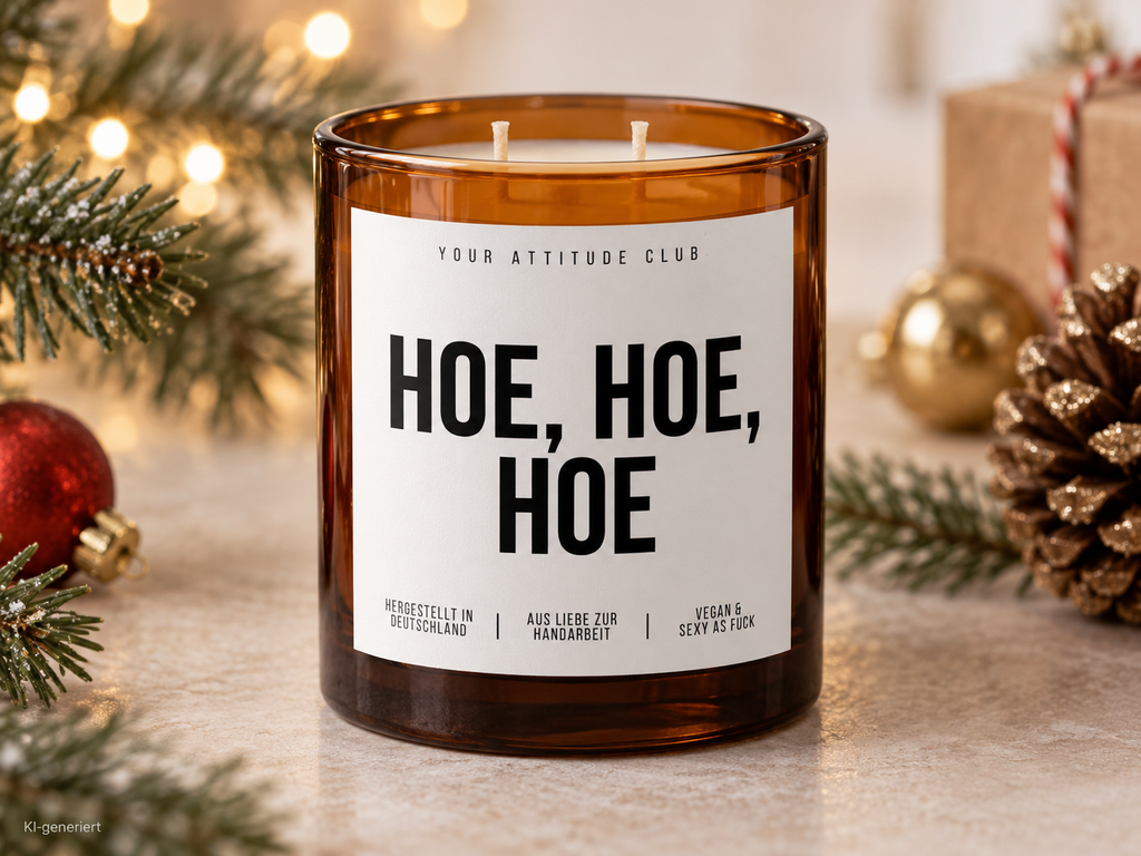 HOE, HOE, HOE – Weihnachtskerze | lustiges Weihnachtsgeschenk | Geschenk für Freunde, Kolleg:innen & Partner | Wichtelgeschenk Weihnachten