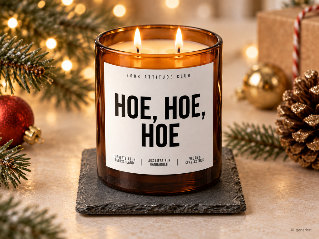HOE, HOE, HOE – Weihnachtskerze | lustiges Weihnachtsgeschenk | Geschenk für Freunde, Kolleg:innen & Partner | Wichtelgeschenk Weihnachten