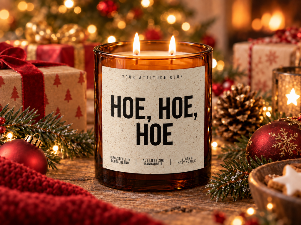 HOE, HOE, HOE – Weihnachtskerze | lustiges Weihnachtsgeschenk | Geschenk für Freunde, Kolleg:innen & Partner | Wichtelgeschenk Weihnachten