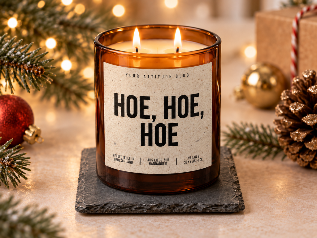 HOE, HOE, HOE – Weihnachtskerze | lustiges Weihnachtsgeschenk | Geschenk für Freunde, Kolleg:innen & Partner | Wichtelgeschenk Weihnachten