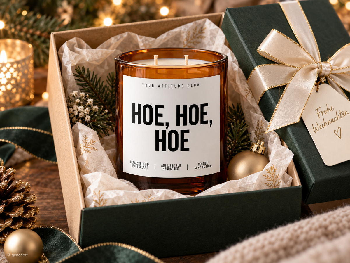 HOE, HOE, HOE – Weihnachtskerze | lustiges Weihnachtsgeschenk | Geschenk für Freunde, Kolleg:innen & Partner | Wichtelgeschenk Weihnachten