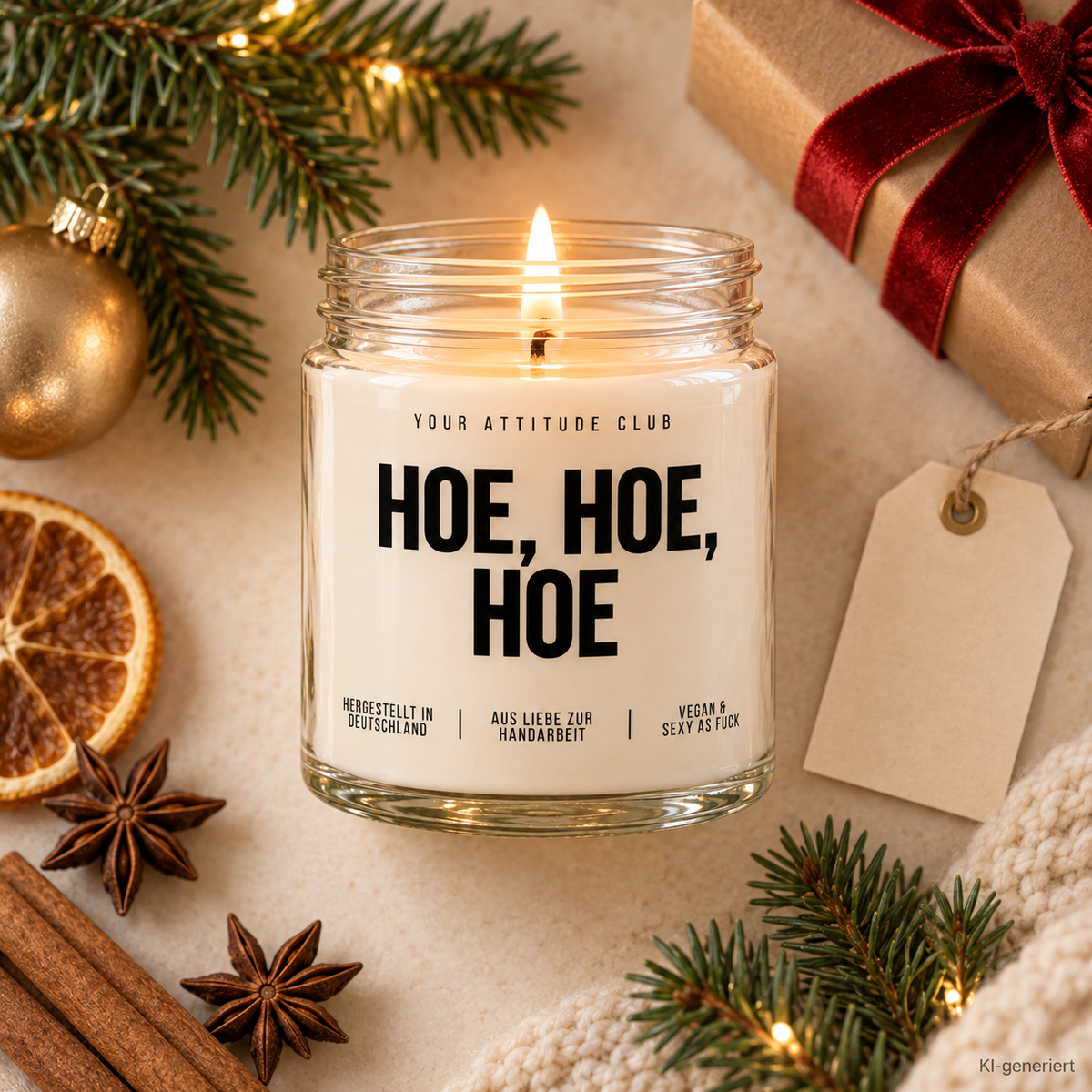 HOE, HOE, HOE | Weihnachtskerze Duftkerze Weihnachten Weihnachtsgeschenk Geschenkidee Wichtelgeschenk für Freundin Kollegin Partner