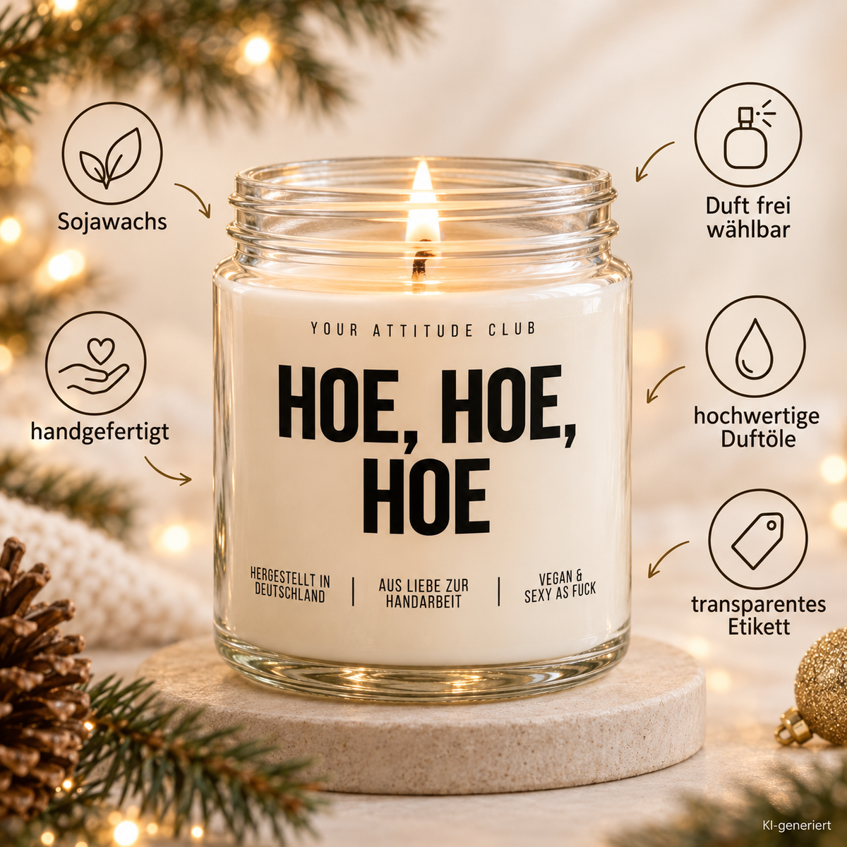 HOE, HOE, HOE | Weihnachtskerze Duftkerze Weihnachten Weihnachtsgeschenk Geschenkidee Wichtelgeschenk für Freundin Kollegin Partner
