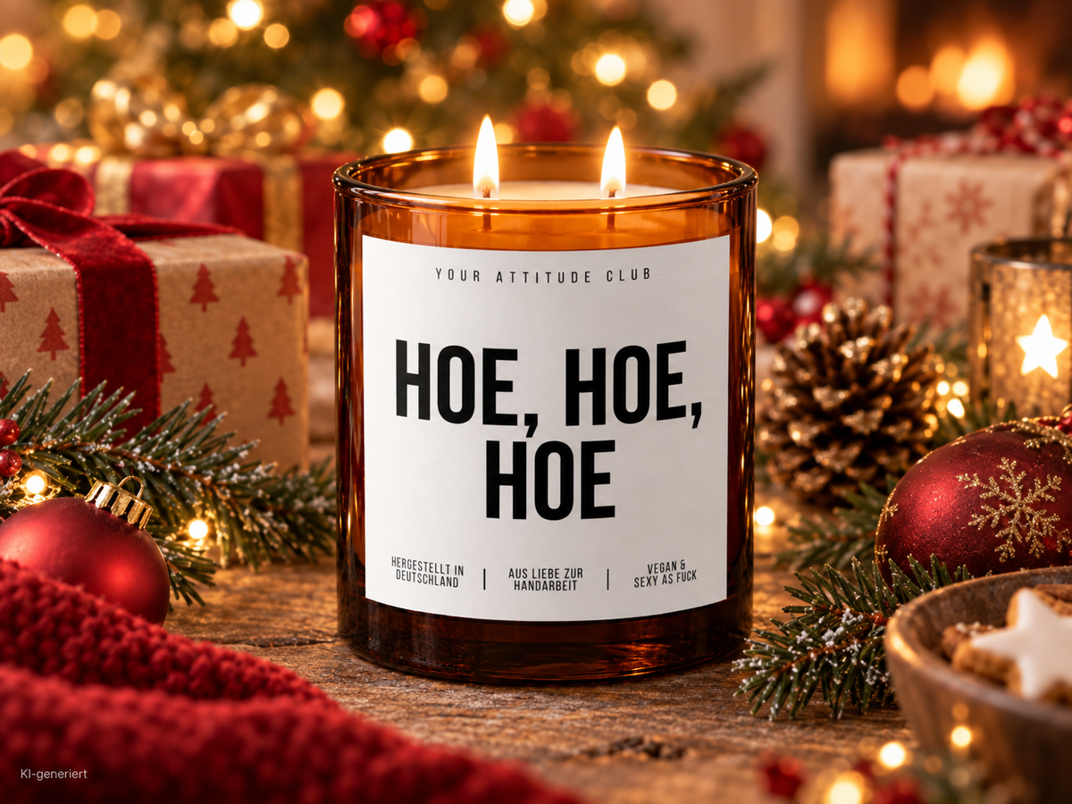 HOE, HOE, HOE – Weihnachtskerze | lustiges Weihnachtsgeschenk | Geschenk für Freunde, Kolleg:innen & Partner | Wichtelgeschenk Weihnachten