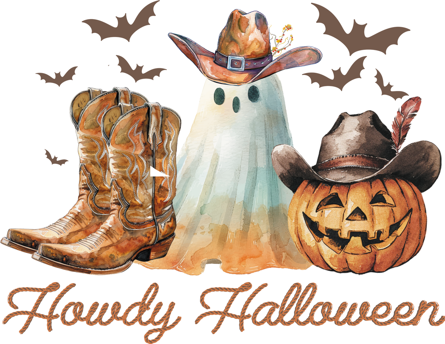 Howdy Halloween Tasche Baumwollbeutel Cowboy Geist Kürbis – Halloween Geschenk – Bügelbild für T-Shirts, Kissen, Jacken & Co.