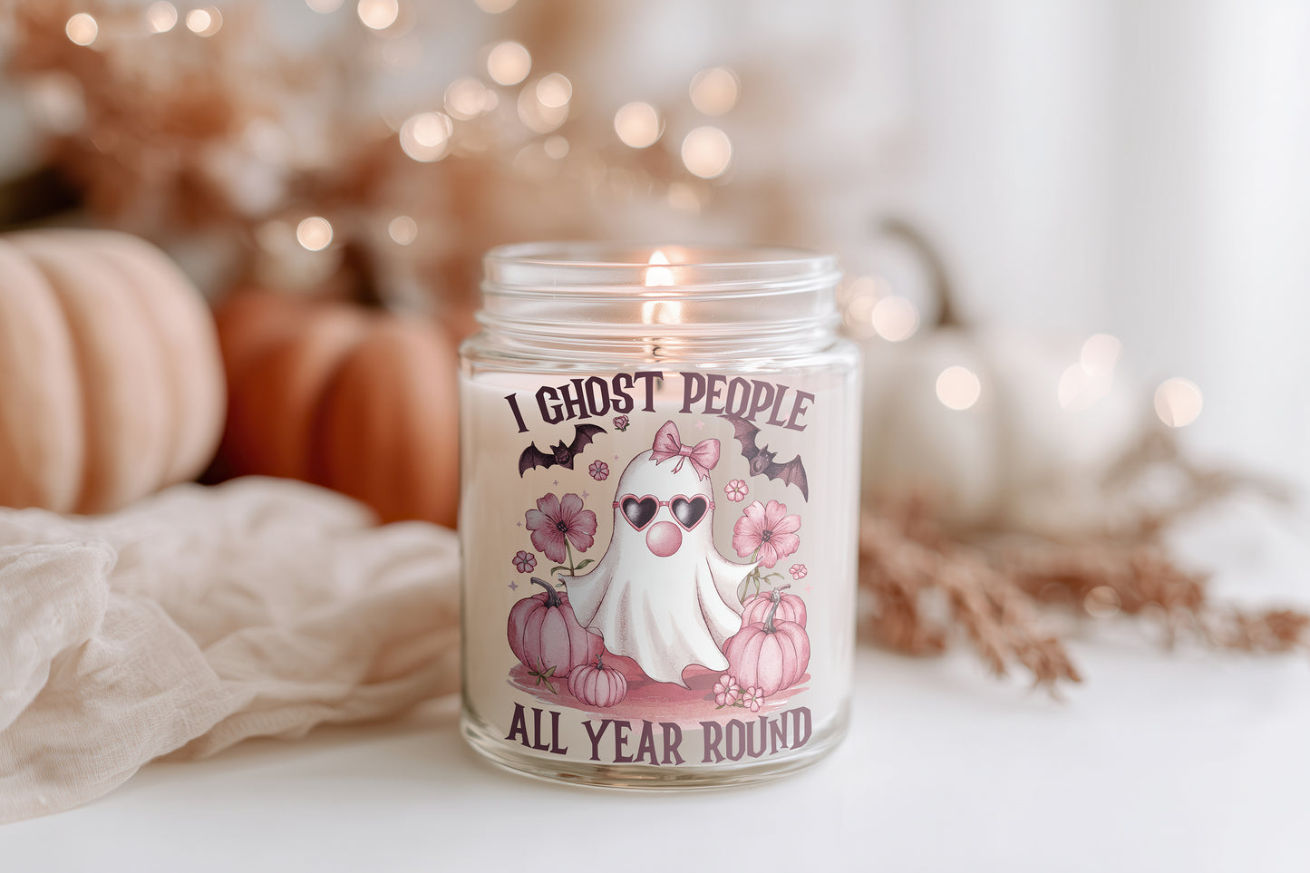 I Ghost People All Year Round Kerze vegane Halloween Duftkerze im Glas, Herbstdeko, Cozy Candle, Geschenkidee Frauen, nachhaltige Sojawachs Kerze
