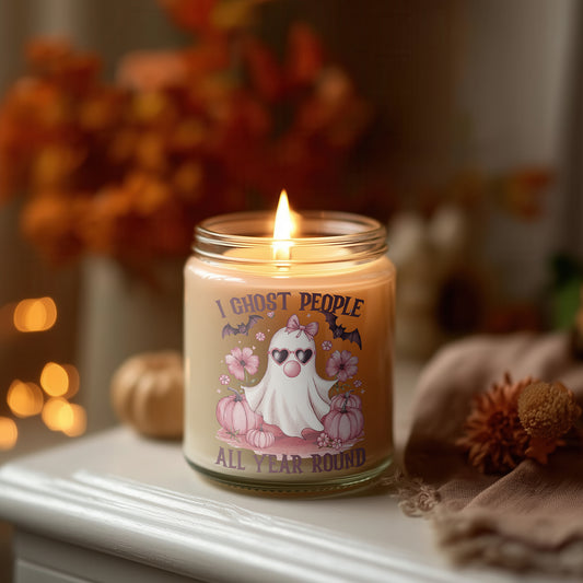I Ghost People All Year Round Kerze vegane Halloween Duftkerze im Glas, Herbstdeko, Cozy Candle, Geschenkidee Frauen, nachhaltige Sojawachs Kerze