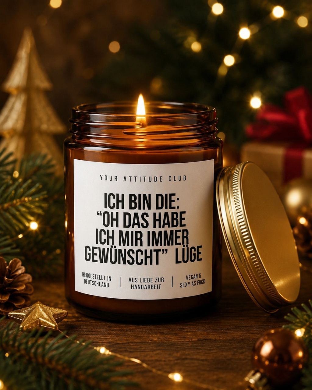 ICH BIN DIE: „OH DAS HABE ICH MIR IMMER GEWÜNSCHT“ LÜGE Weihnachtskerze mit Spruch | lustige Duftkerze | freches Weihnachtsgeschenk | Wichtelgeschenk | Sojawachs Kerze