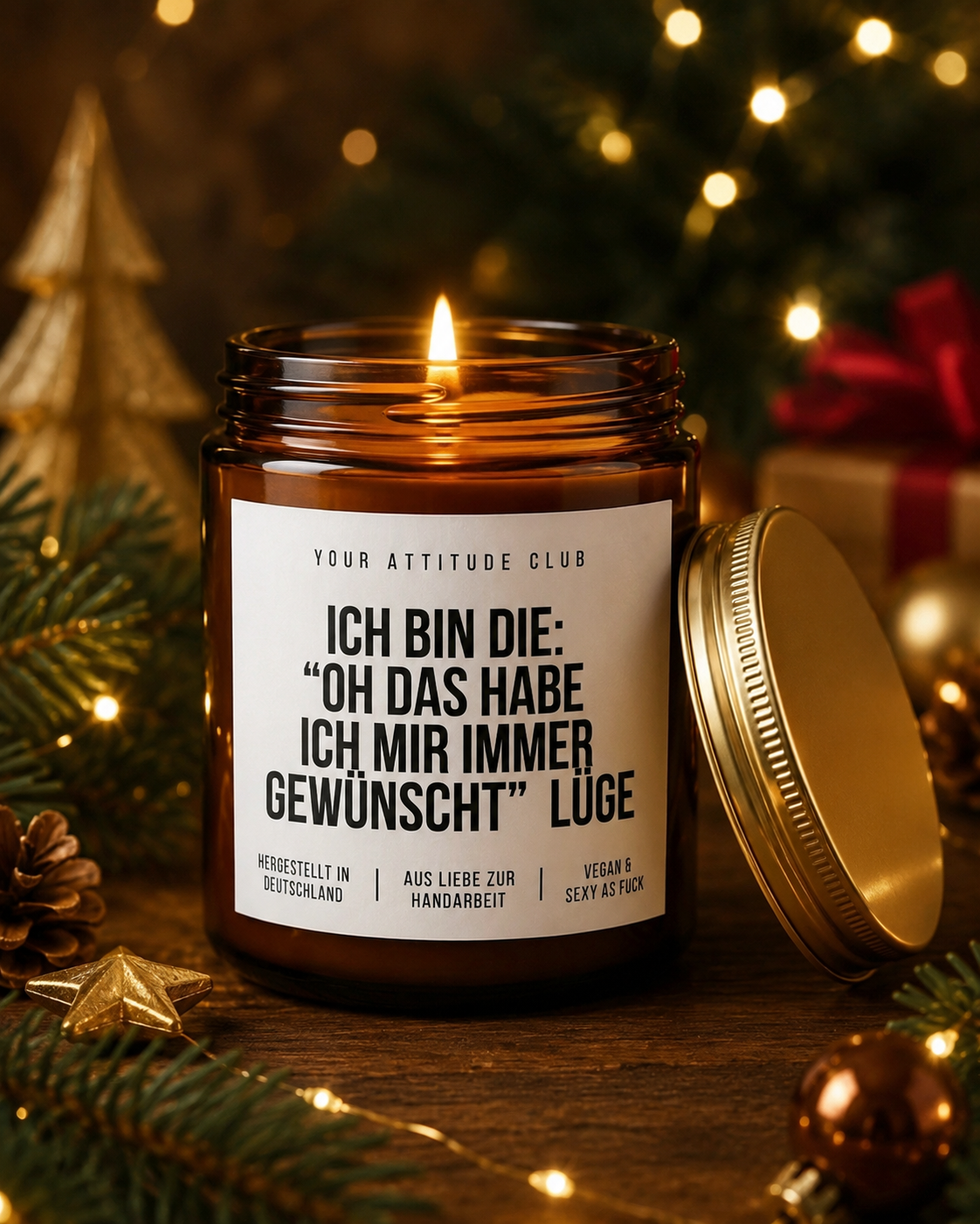 ICH BIN DIE: „OH DAS HABE ICH MIR IMMER GEWÜNSCHT“ LÜGE Weihnachtskerze mit Spruch | lustige Duftkerze | freches Weihnachtsgeschenk | Wichtelgeschenk | Sojawachs Kerze